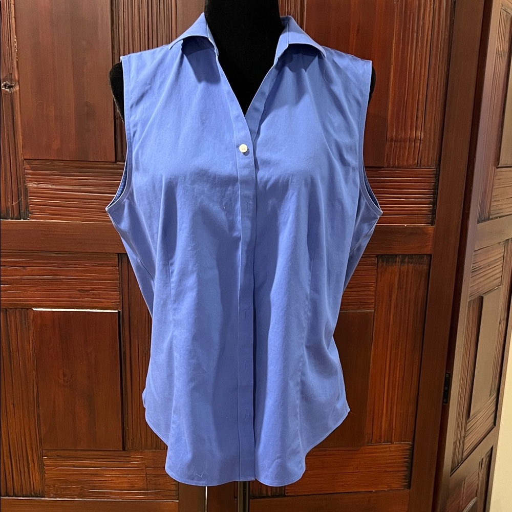 Talbots sleeveless, cobalt blue, non-iron button up shirt